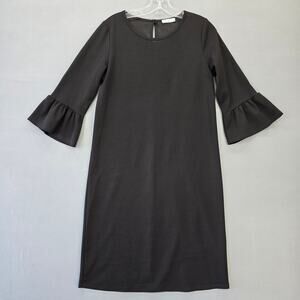 Les Amis Black Dress Stretch Midi Shift Short Bell Sleeves Scoop Neck Women's M